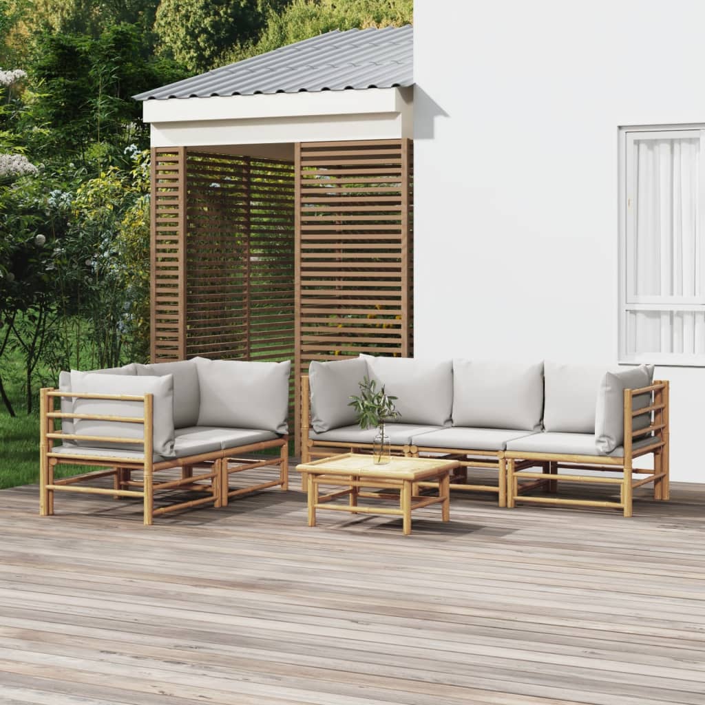 6-tlg. Garten-Lounge-Set mit Hellgrauen Kissen Bambus – Lausitzer Marktplatz