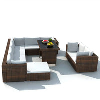 10 - tlg. Garten - Lounge - Set mit Auflagen Poly Rattan