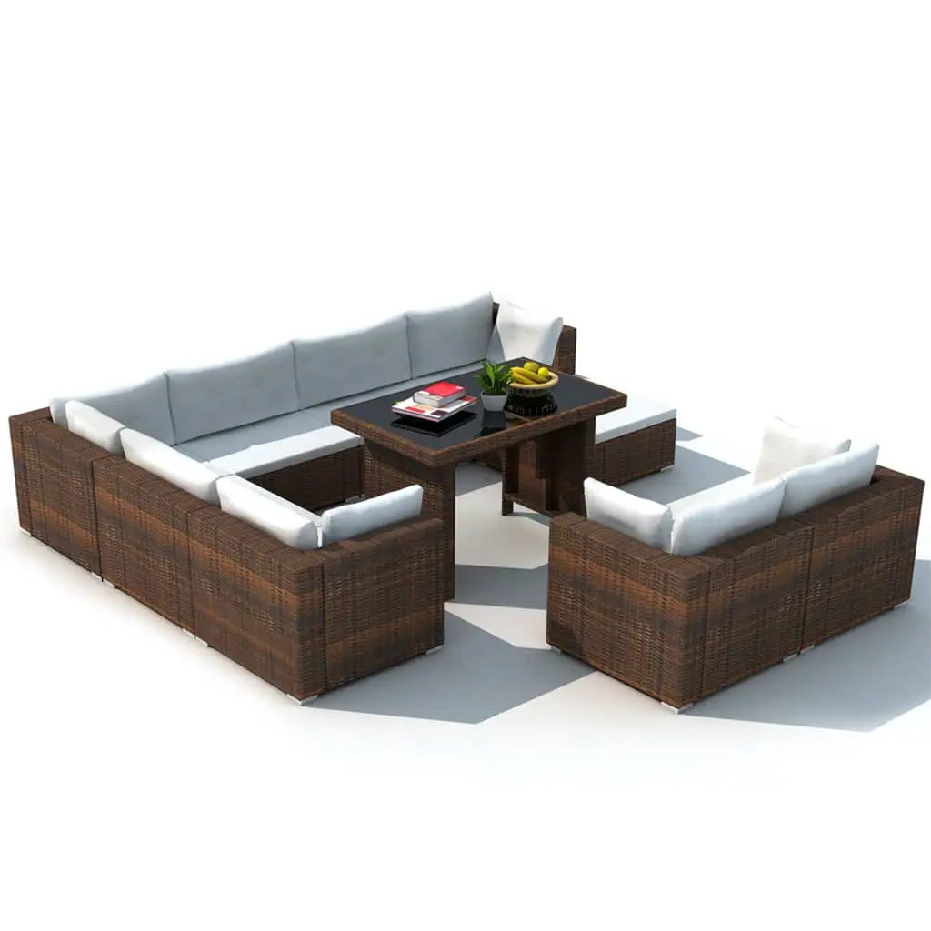 10 - tlg. Garten - Lounge - Set mit Auflagen Poly Rattan