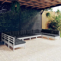 10 - tlg. Garten - Lounge - Set mit Kissen Weiß Kiefer