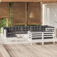 10 - tlg. Garten - Lounge - Set mit Kissen Weiß Kiefer