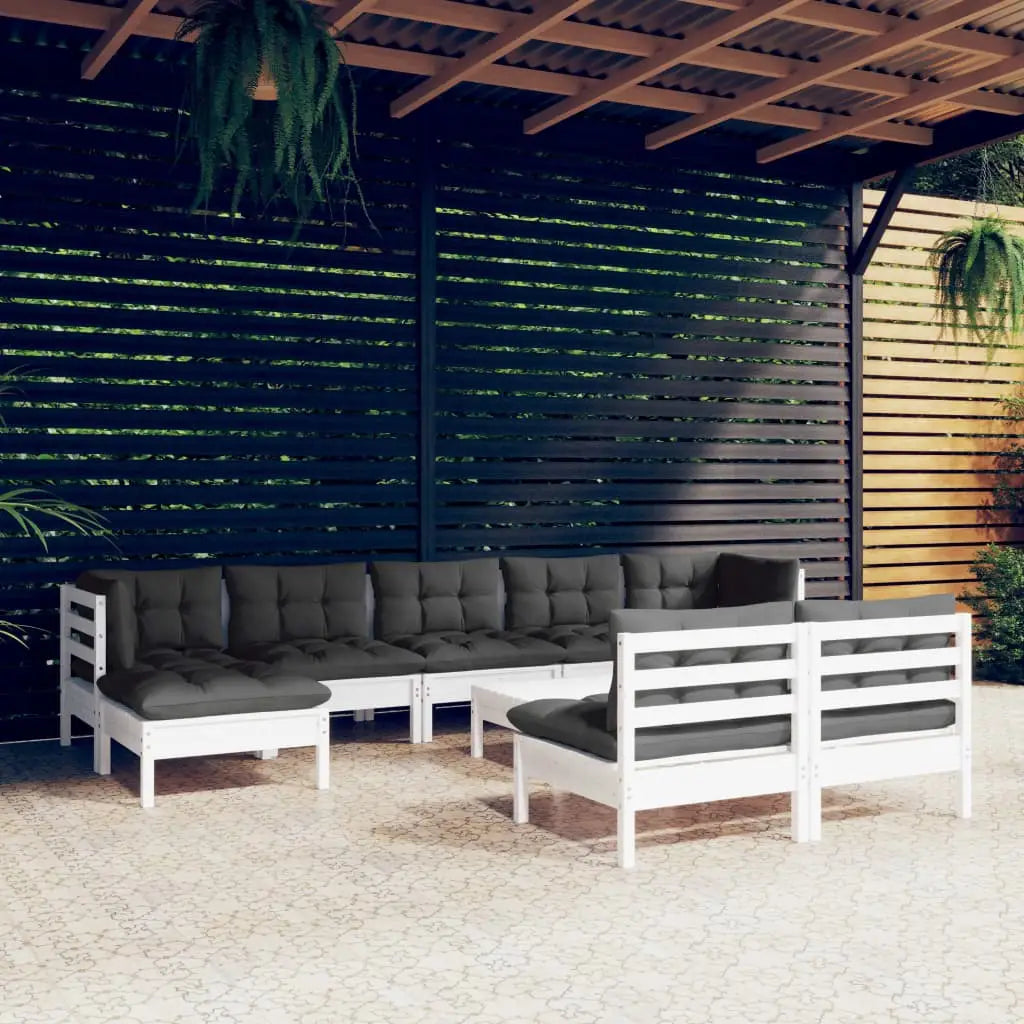 10 - tlg. Garten - Lounge - Set mit Kissen Weiß