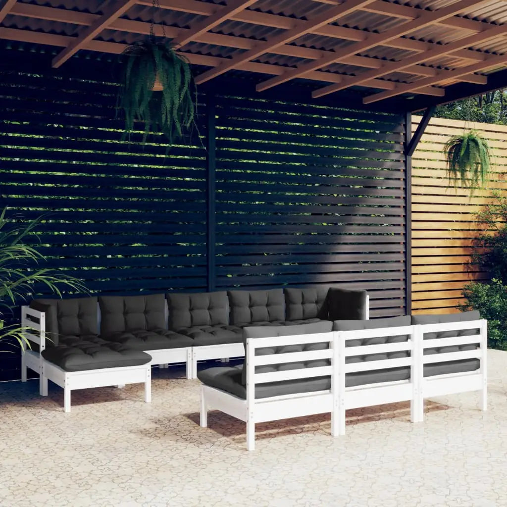 10 - tlg. Garten - Lounge - Set mit Kissen Weiß