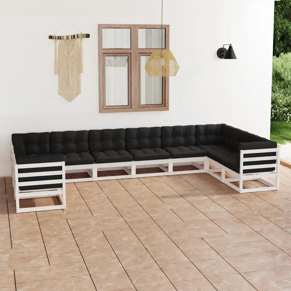 10 - tlg. Garten - Lounge - Set mit Kissen Weiß Massivholz