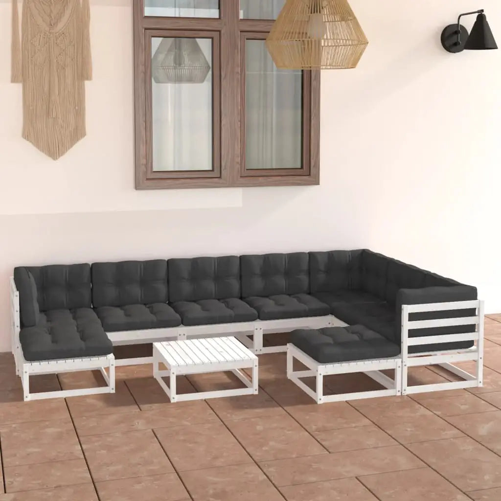 10 - tlg. Garten - Lounge - Set mit Kissen Weiß Massivholz