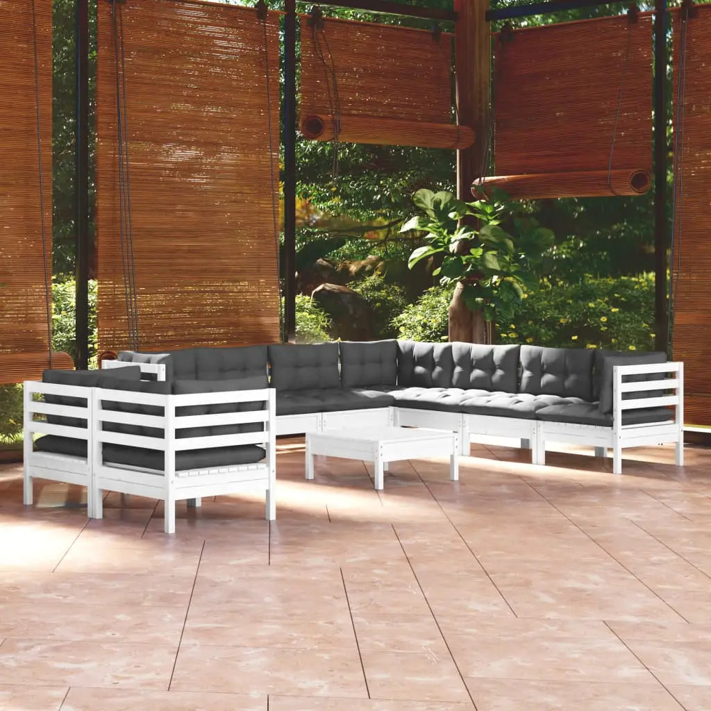 10 - tlg. Garten - Lounge - Set mit Kissen Weiß Massivholz