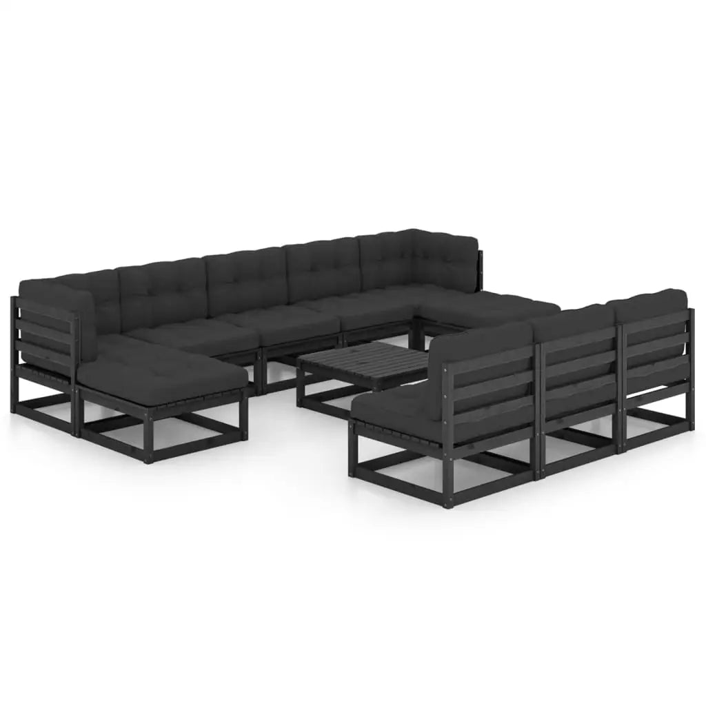 11 - tlg. Garten - Lounge - Set mit Kissen Schwarz Kiefer