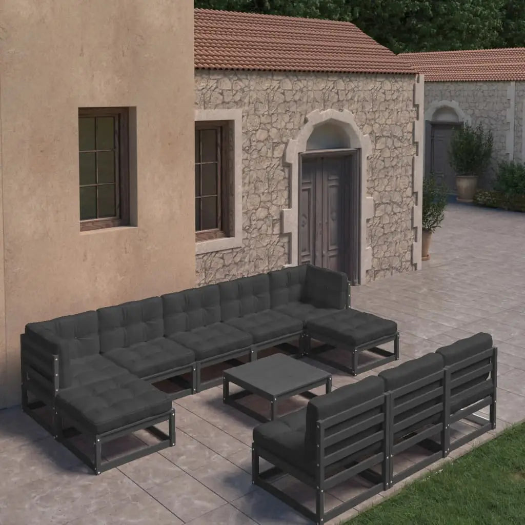 11 - tlg. Garten - Lounge - Set mit Kissen Schwarz Kiefer