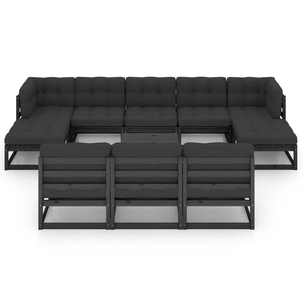 11 - tlg. Garten - Lounge - Set mit Kissen Schwarz Kiefer