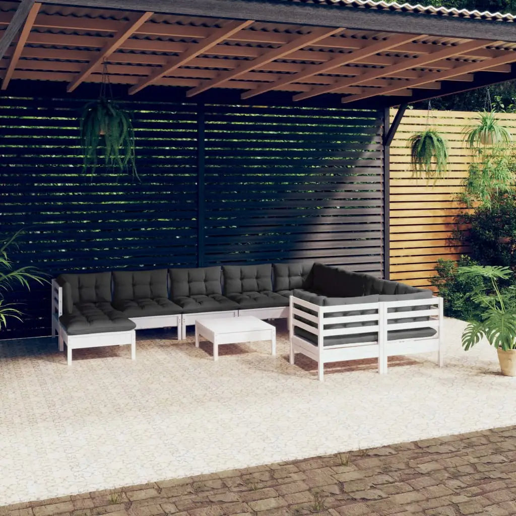 11 - tlg. Garten - Lounge - Set mit Kissen Weiß