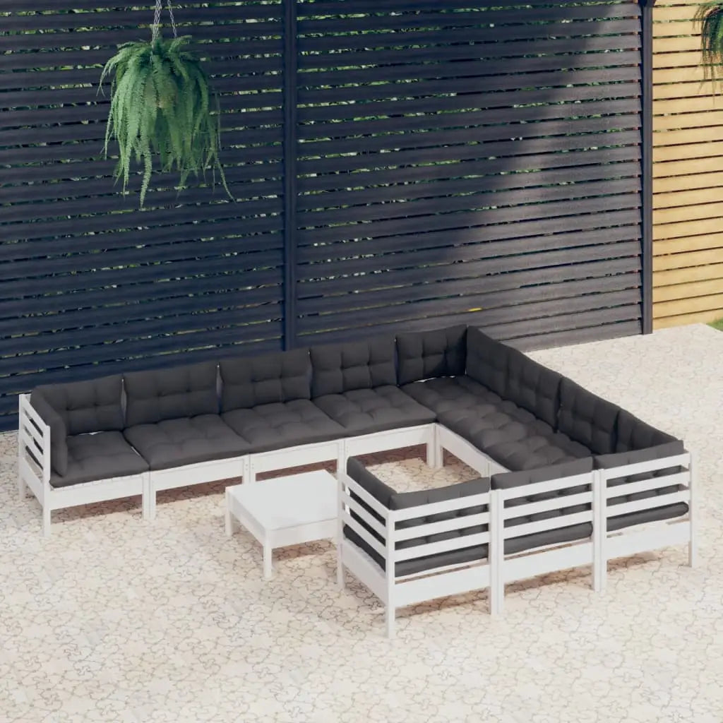 11 - tlg. Garten - Lounge - Set mit Kissen Weiß