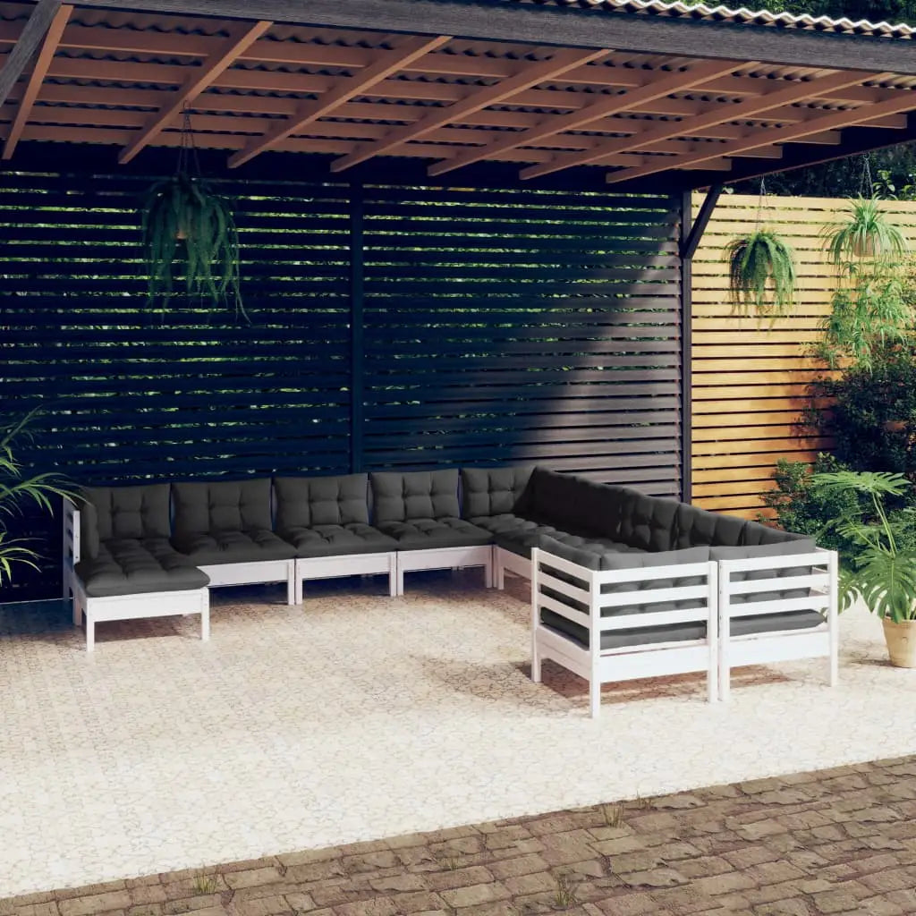 11 - tlg. Garten - Lounge - Set mit Kissen Weiß