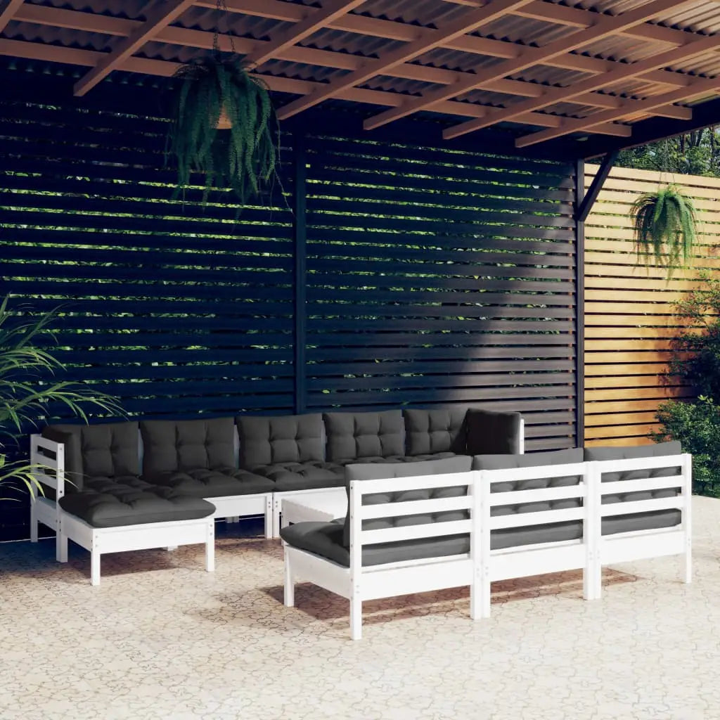 11 - tlg. Garten - Lounge - Set mit Kissen Weiß