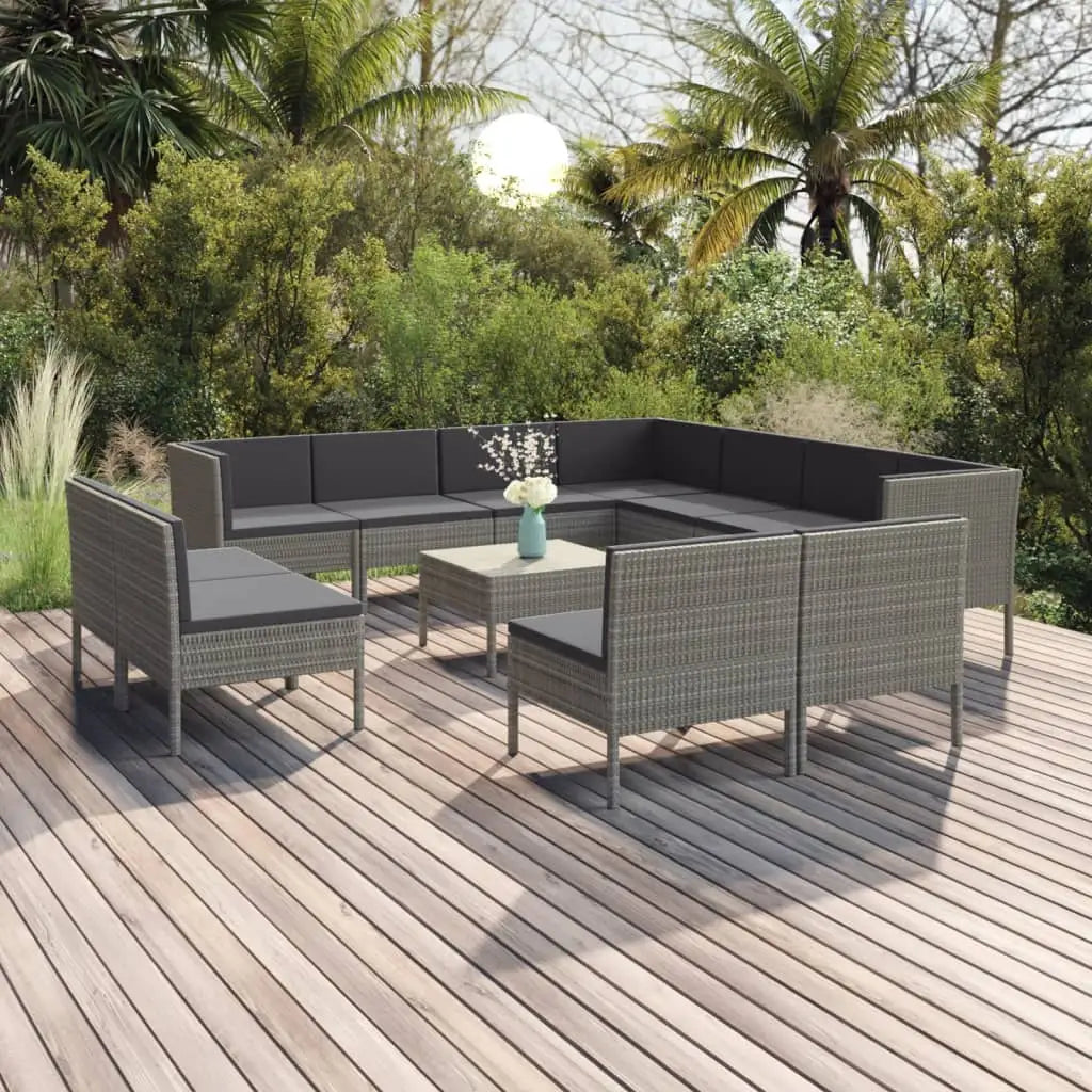 12 - tlg. Garten - Lounge - Set mit Auflagen Poly Rattan