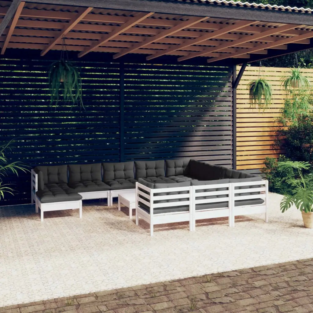 12 - tlg. Garten - Lounge - Set mit Kissen Weiß