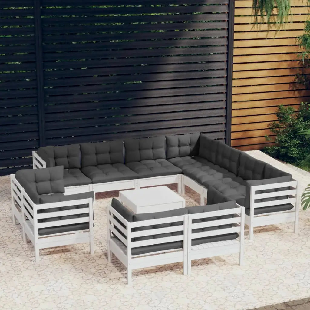 12 - tlg. Garten - Lounge - Set mit Kissen Weiß Massivholz