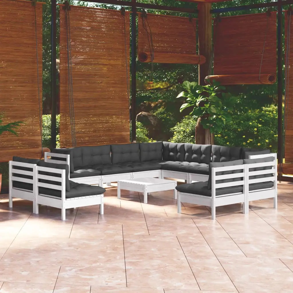 12 - tlg. Garten - Lounge - Set mit Kissen Weiß Massivholz