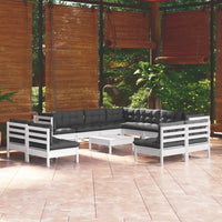 12 - tlg. Garten - Lounge - Set mit Kissen Weiß Massivholz