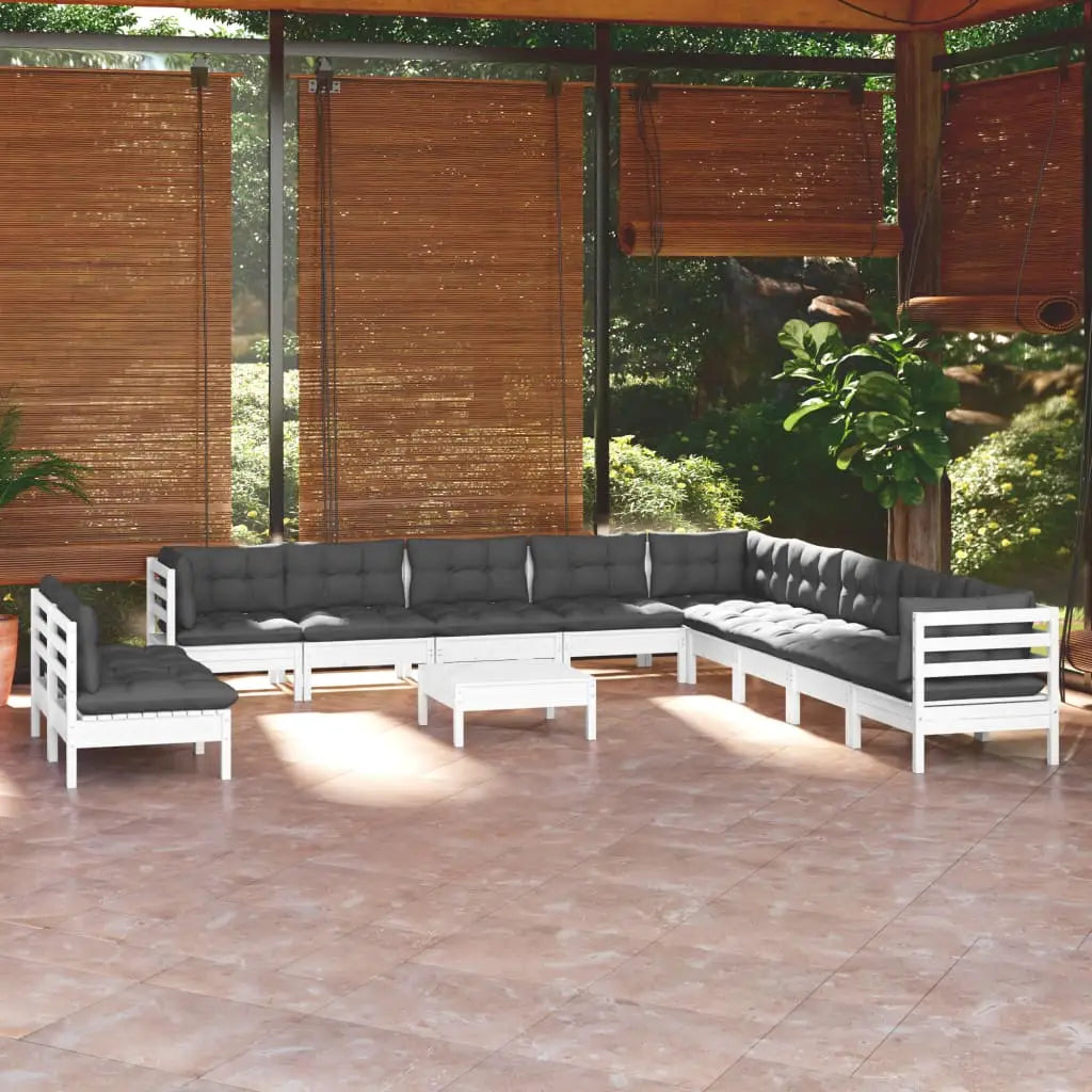 12 - tlg. Garten - Lounge - Set mit Kissen Weiß Massivholz