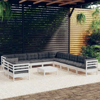 12 - tlg. Garten - Lounge - Set mit Kissen Weiß Massivholz