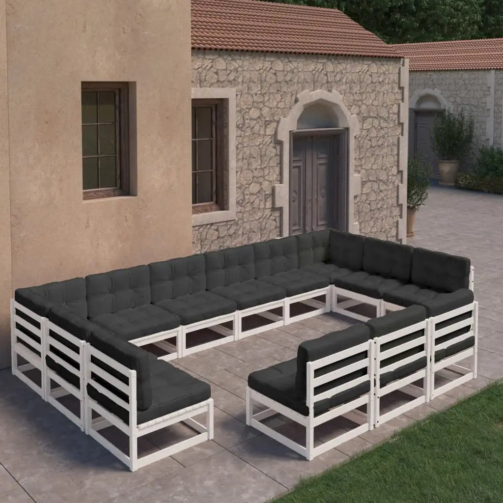 13 - tlg. Garten - Lounge - Set mit Kissen Weiß Massivholz