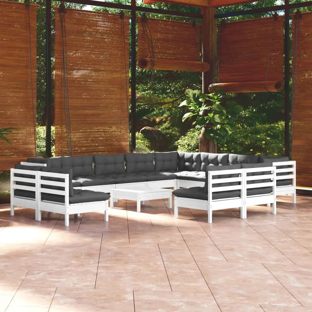 13 - tlg. Garten - Lounge - Set mit Kissen Weiß Massivholz