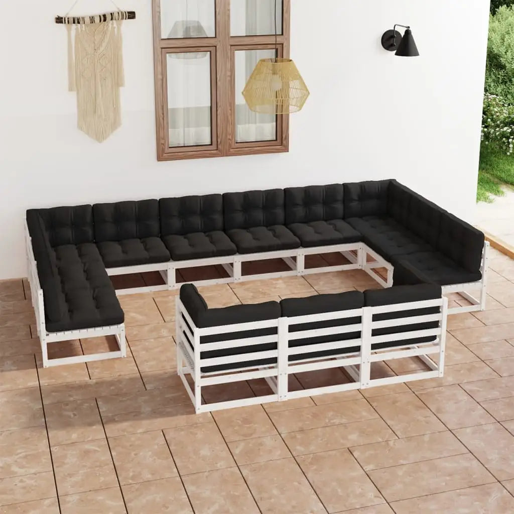 13 - tlg. Garten - Lounge - Set mit Kissen Weiß Massivholz