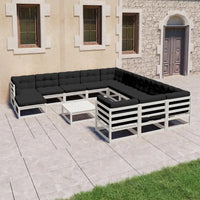 13 - tlg. Garten - Lounge - Set mit Kissen Weiß Massivholz