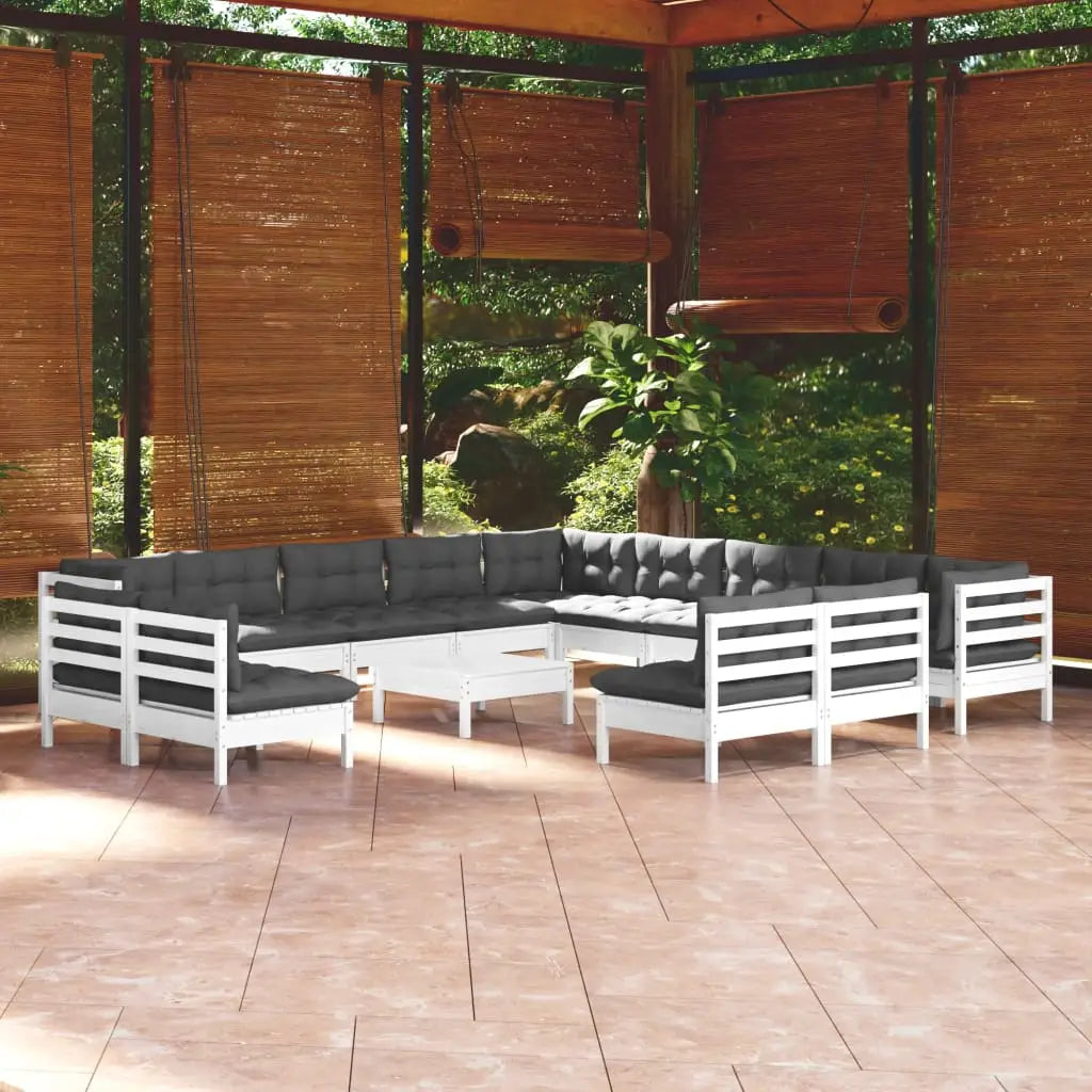 14 - tlg. Garten - Lounge - Set mit Kissen Weiß Massivholz