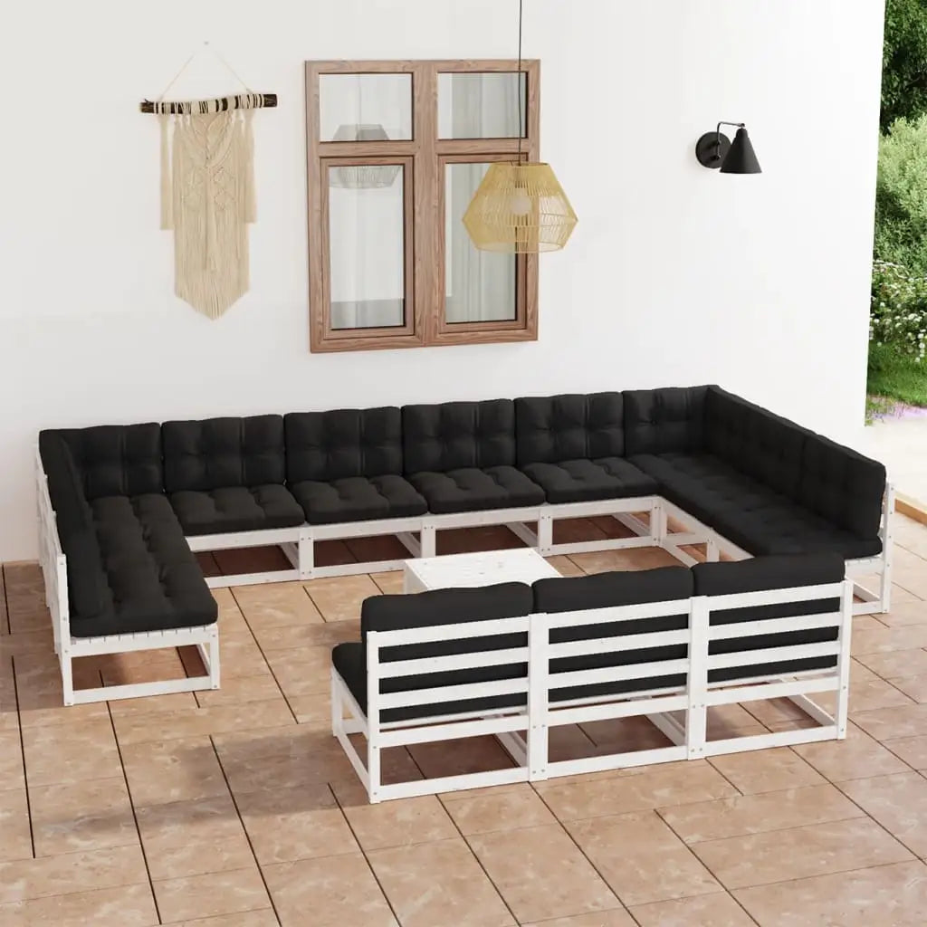 14 - tlg. Garten - Lounge - Set mit Kissen Weiß Massivholz