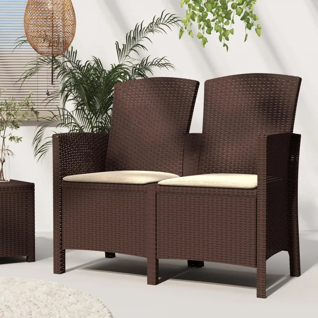 2 - Sitzer Gartenbank mit Kissen PP Rattan Braun