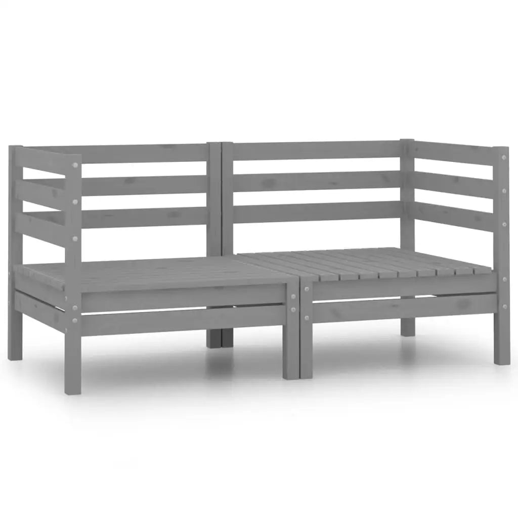 2 - Sitzer - Gartensofa Grau Kiefer Massivholz - Gartensofas