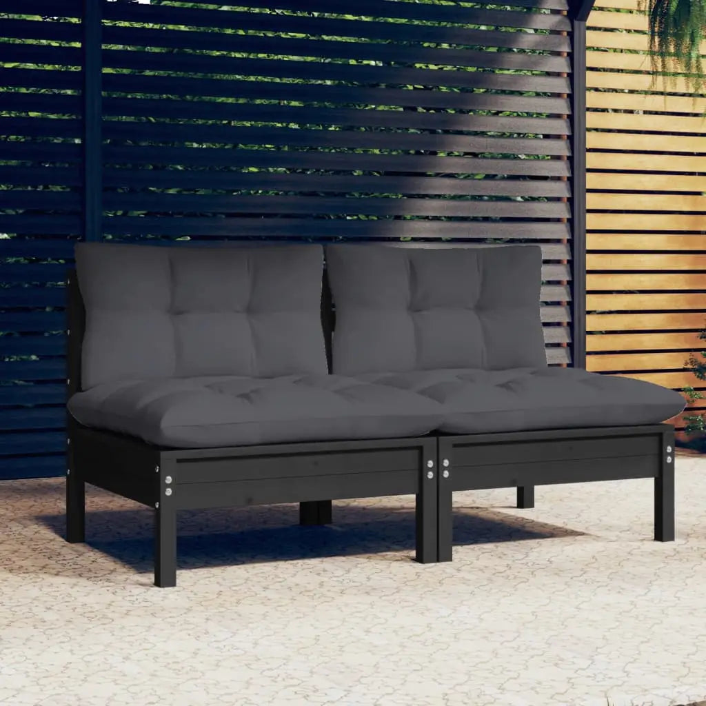 2 - Sitzer - Gartensofa mit Anthrazit Kissen Massivholz