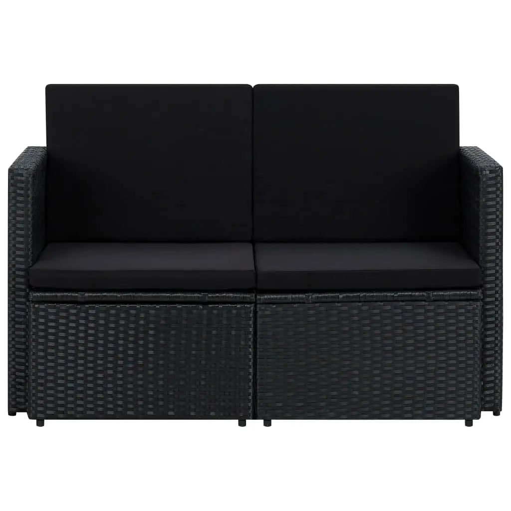 2 - Sitzer - Gartensofa mit Auflagen Schwarz Poly Rattan