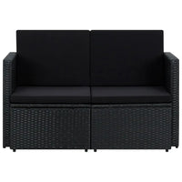 2 - Sitzer - Gartensofa mit Auflagen Schwarz Poly Rattan