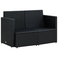 2 - Sitzer - Gartensofa mit Auflagen Schwarz Poly Rattan