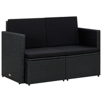 2 - Sitzer - Gartensofa mit Auflagen Schwarz Poly Rattan