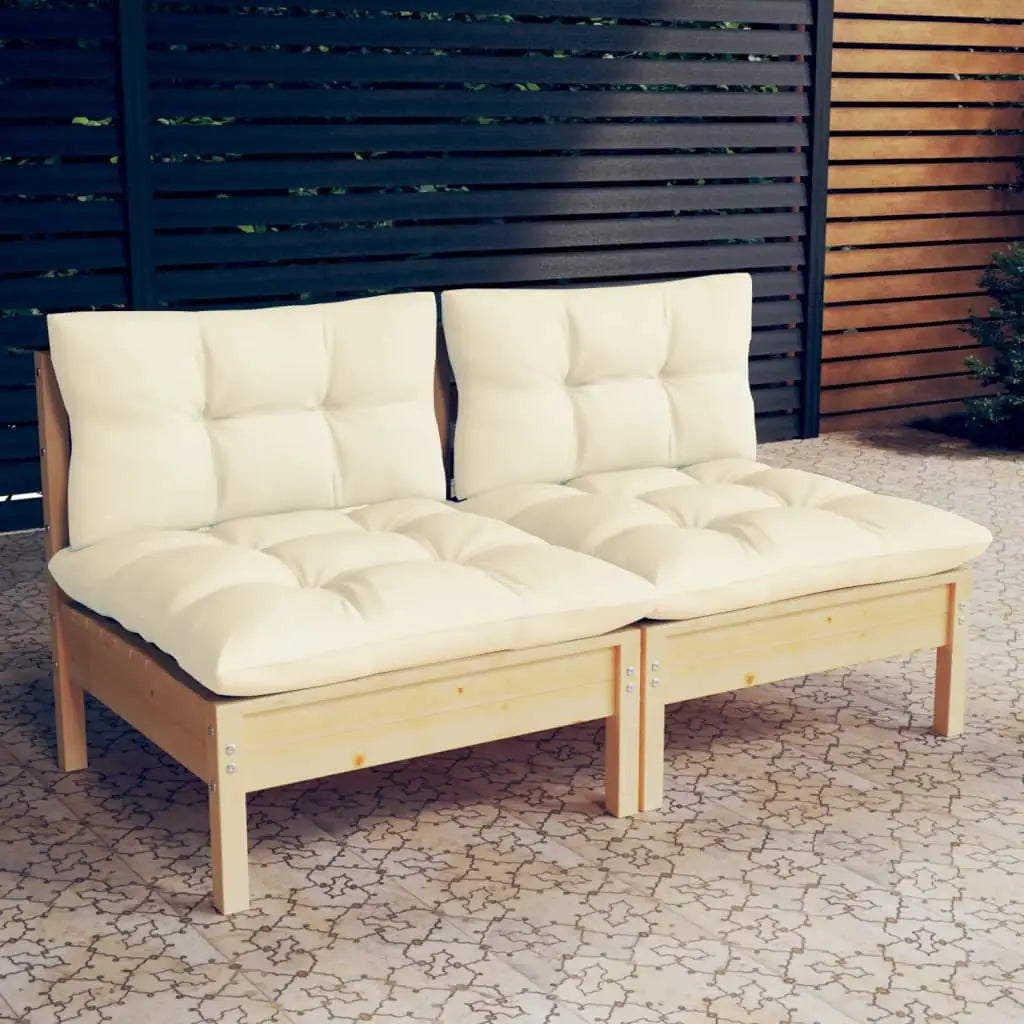 2 - Sitzer - Gartensofa mit Creme Kissen Massivholz Kiefer