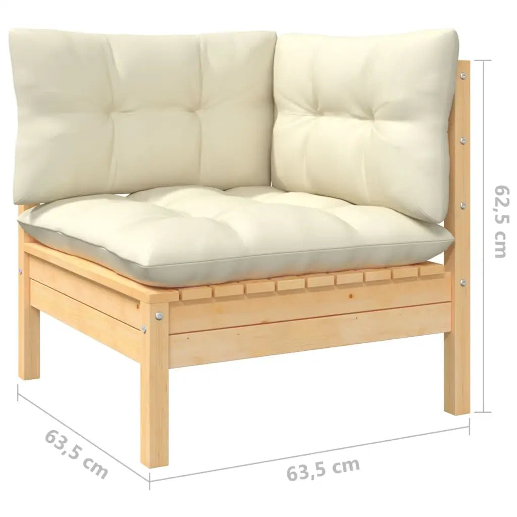 2 - Sitzer - Gartensofa mit Creme Kissen Massivholz Kiefer