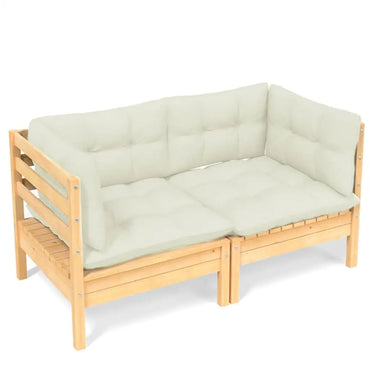 2 - Sitzer - Gartensofa mit Creme Kissen Massivholz Kiefer