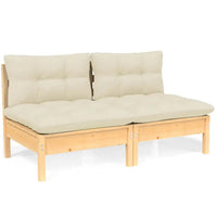 2 - Sitzer - Gartensofa mit Creme Kissen Massivholz Kiefer