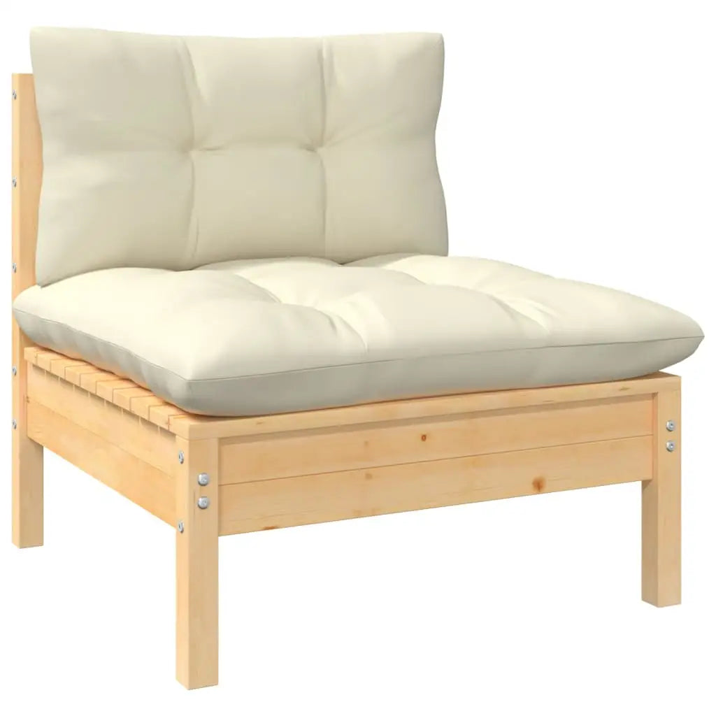 2 - Sitzer - Gartensofa mit Creme Kissen Massivholz Kiefer