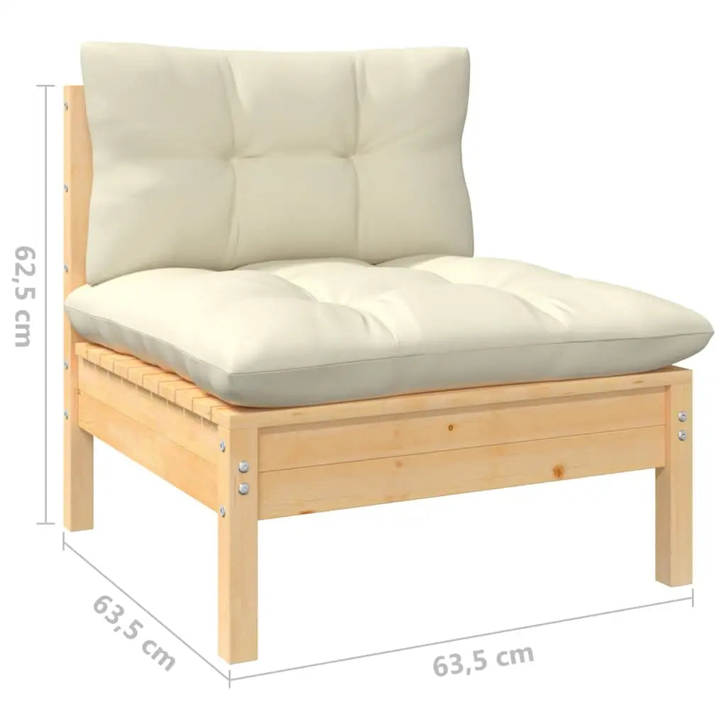 2 - Sitzer - Gartensofa mit Creme Kissen Massivholz Kiefer