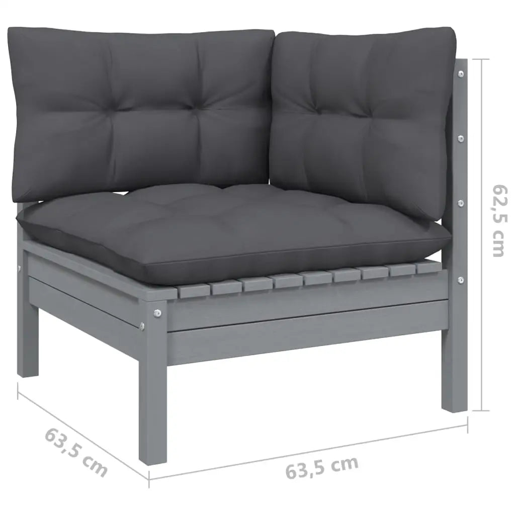 2 - Sitzer - Gartensofa mit Kissen Grau Massivholz Kiefer