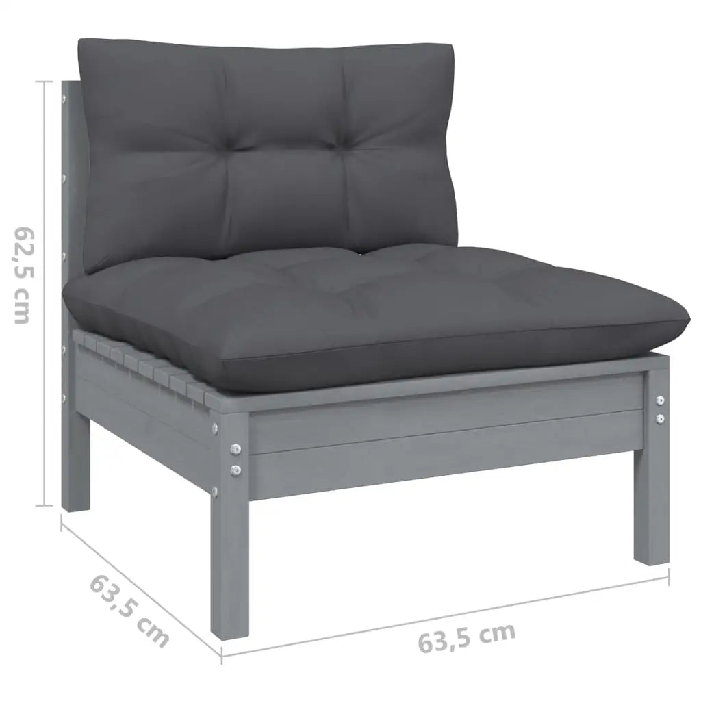 2 - Sitzer - Gartensofa mit Kissen Grau Massivholz Kiefer