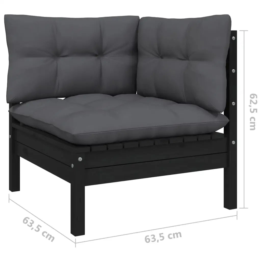 2 - Sitzer - Gartensofa mit Kissen Schwarz Massivholz