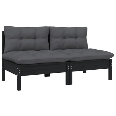 2 - Sitzer - Gartensofa mit Kissen Schwarz Massivholz