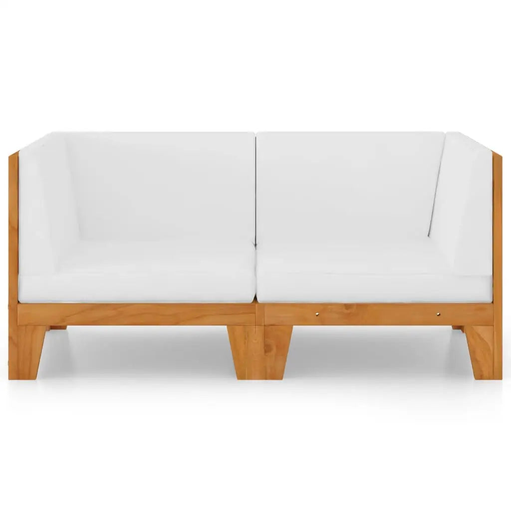 2 - Sitzer - Sofa mit Cremeweißen Kissen Akazie Massivholz