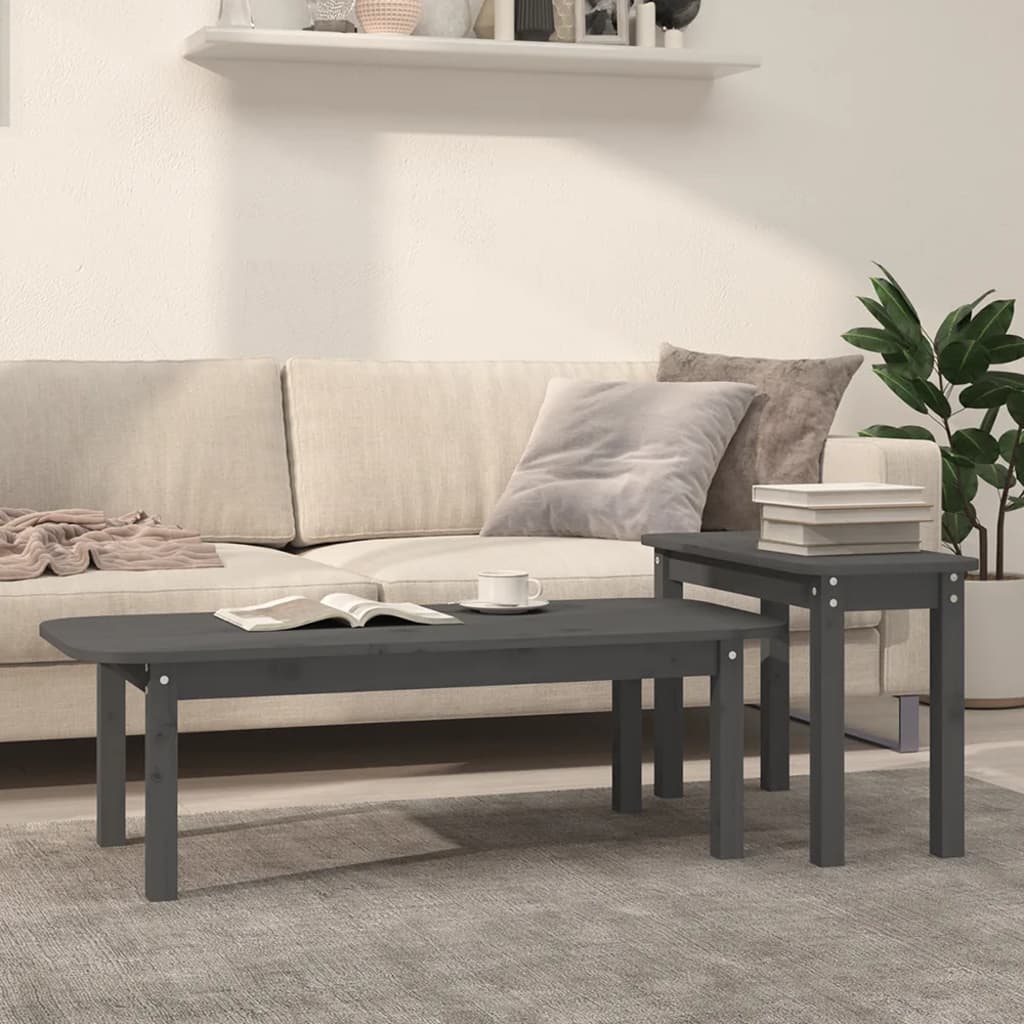 2-tlg. Couchtisch-Set Grau Massivholz Kiefer - Couchtische