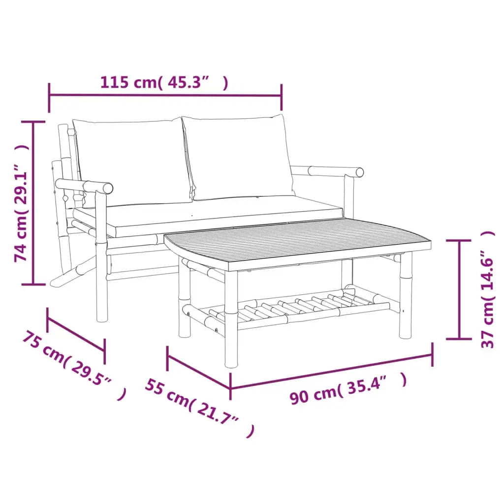 2 - tlg. Garten - Lounge - Set mit Cremeweißen Kissen